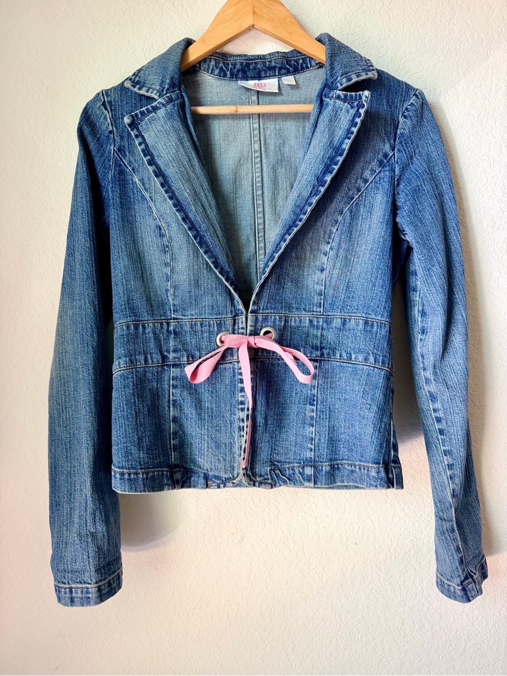 Vintage Y2K JLo Denim Jacket with Pink Tie